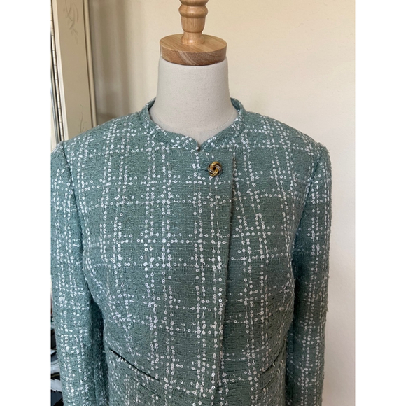 NWT Derek Lam 10 Crosby Jacket Size 8 Turquoise Sequin - Picture 3 of 9
